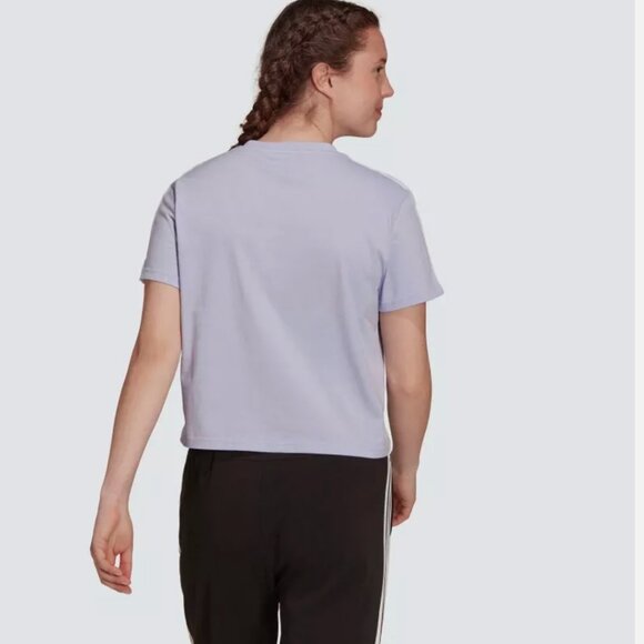 Adidas Essentials Women's Loose 3-Stripes Cropped Tee Top XL Shirt Purple White - Picture 3 of 9